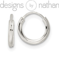 925 Sterling Silver Slender Round Endless Hoop Earrings 1.5 mm x 10 mm 0.5 grams