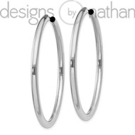 925 Rhodium-Plated Silver Thick Endless Hoop Earrings 3 mm x 50 mm 4.8 grams