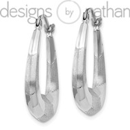 Real 14K White Gold Graduated Trapezoid Fancy Hoop Earrings 3 x 24mm 1.0 grams