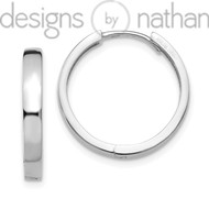 Real 14K White Gold Flat Solid Snug Hinged Huggie Hoop Earrings 3 x 18 mm 2.6 g