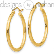 10K Yellow Gold Light Seamless Classic Hoop Earrings 2 mm x 25 mm 1.3 grams