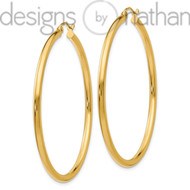 14k Yellow Gold Light Seamless Classic Hoop Earrings 2.5 mm x 50 mm 3.2 grams