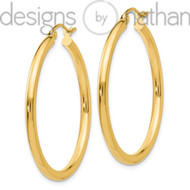 14k Yellow Gold Light Seamless Classic Hoop Earrings 2.5 mm x 35 mm 2.3 grams