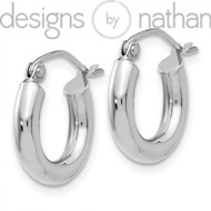 10K White Gold Light Seamless Round Classic Hoop Earrings 3 mm x 14 mm 0.9 grams