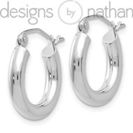 10K White Gold Light Seamless Round Classic Hoop Earrings 3 mm x 16 mm 0.9 grams
