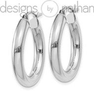 10K White Gold Light Seamless Round Classic Hoop Earrings 4 mm x 25 mm 1.8 grams