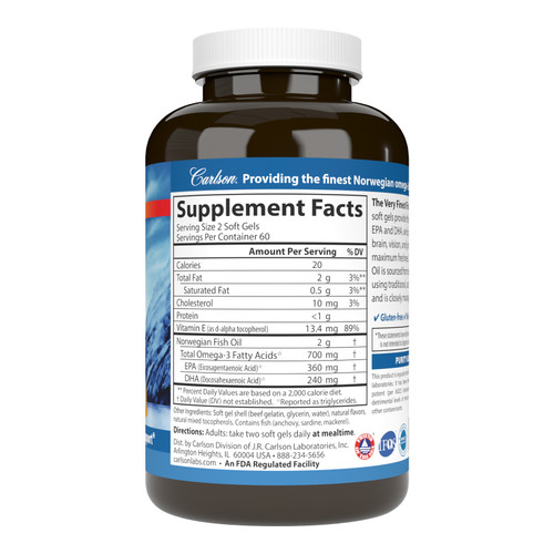 The Very Finest Fish Oil provides the beneficial omega-3s EPA and DHA which offer many health benefits, such as promoting heart, brain, vision, and joint health.