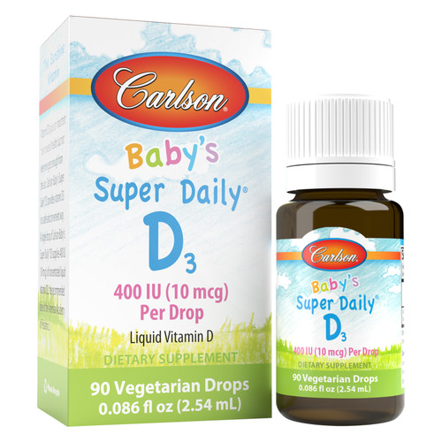 Baby's Super Daily® D3 provides 400 IU (10 mcg) of vitamin D3 in a single, convenient, unflavored drop. Place a drop in your baby's bottle, or use it while breastfeeding. sku_1255-UPC