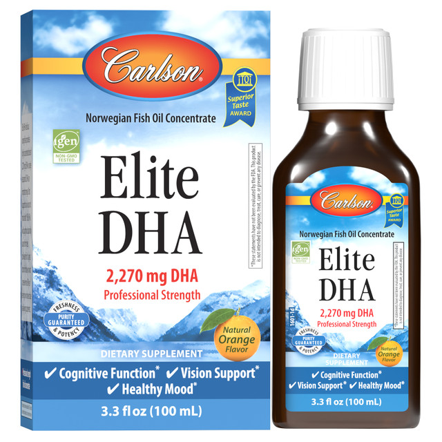 Elite DHA in delicious orange flavor provides a highly concentrated dose of 2,270 mg of DHA in a single teaspoonful to support brain, vision, and mood health. 