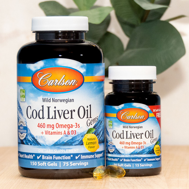 Each serving of Cod Liver Oil Gems™ provides 460 mg of omega-3s, which support heart, brain, vision, and joint health. 