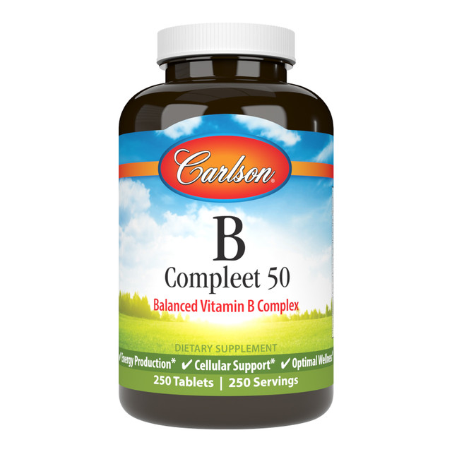 Carlson B Compleet is a balanced blend of the important B-complex vitamins, which support healthy energy production, cellular health, and optimal wellness. sku_2022