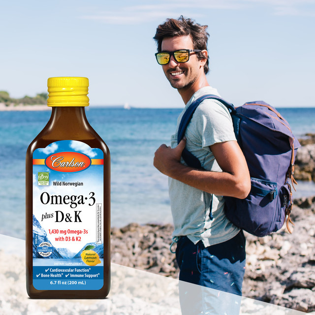 Omega-3 + D & K provides omega-3s, vitamin D3, and vitamin K2 as MK-7. 