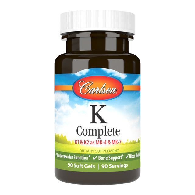 A single K Complete soft gel provides 500 mcg of vitamin K1, 1.5 mg of vitamin K2 as MK-4, and 45 mcg of vitamin K2 as MK-7 for a powerful kick of K. sku_1042-UPC