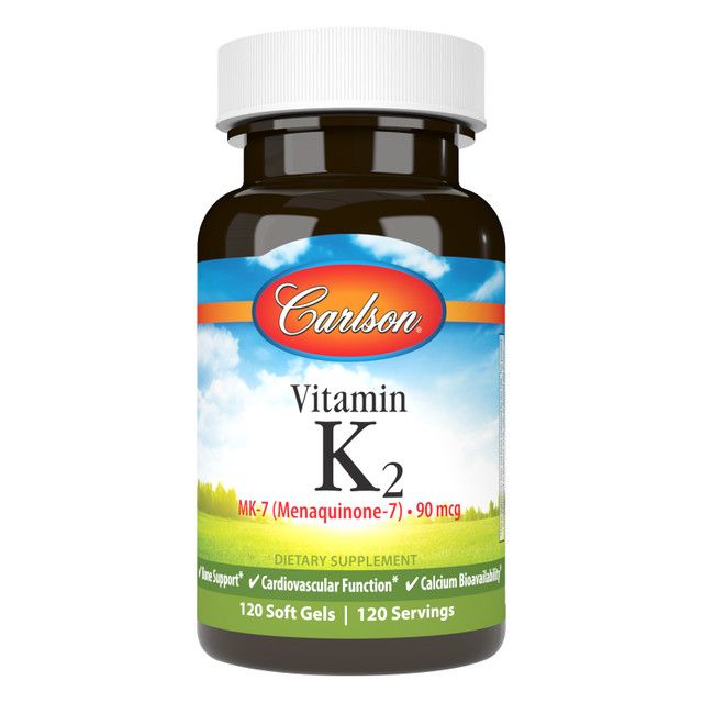 Vitamin K2 also supports cardiovascular system health by promoting healthy blood clotting and directing calcium out of the bloodstream and arteries and into the bones. Build better bones and support optimal wellness with Carlson Vitamin K2 as MK-7. sku_1072-UPC