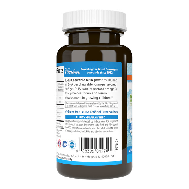 The omega-3 fatty acid DHA promotes healthy brain development and vision in growing children.