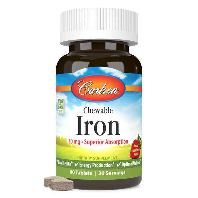 Every serving of Chewable Iron in delicious strawberry flavor provides 30 mg of iron to promote healthy blood, energy utilization, and immune function. chewable iron tablets, chewable iron