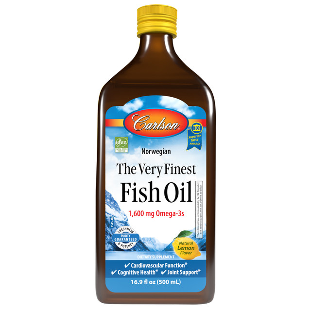 The Very Finest Fish Oil provides 1,600 mg of omega-3s in a single teaspoon. sku_1545 carlson fish oil, omega 3 liquid, carlson the very finest fish oil