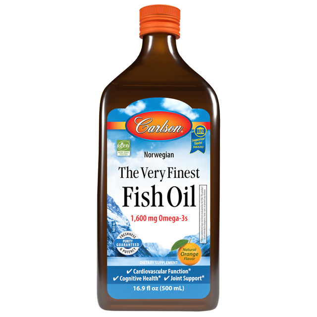 The Very Finest Fish Oil provides 1,600 mg of omega-3s in a single teaspoon. sku_1655 carlson fish oil, omega 3 liquid, carlson the very finest fish oil