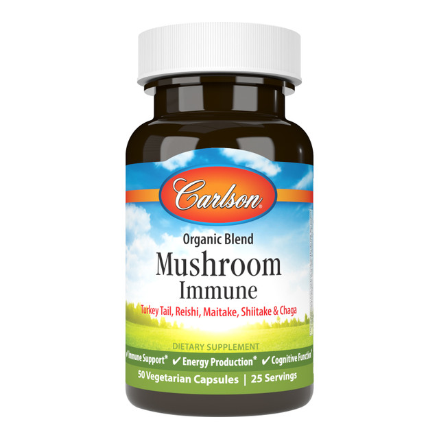 Mushroom Immune provides a unique blend of the top immune boosting mushrooms. All are organically sourced and extracted to increase the bioavailability of beneficial compounds, like beta glucans. SKU_8630 Mushroom Immune, shiitake mushrooms, turkey tail mushrooms, maitake mushrooms