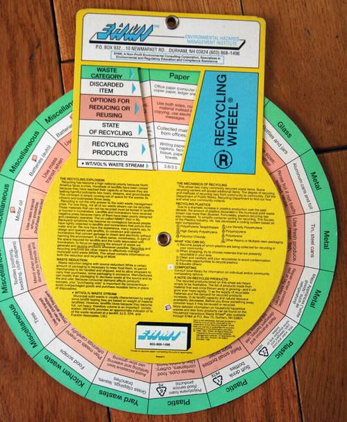 EHMI Recycling Wheel c 1991 Environmental Hazards Management Institute Durham NH