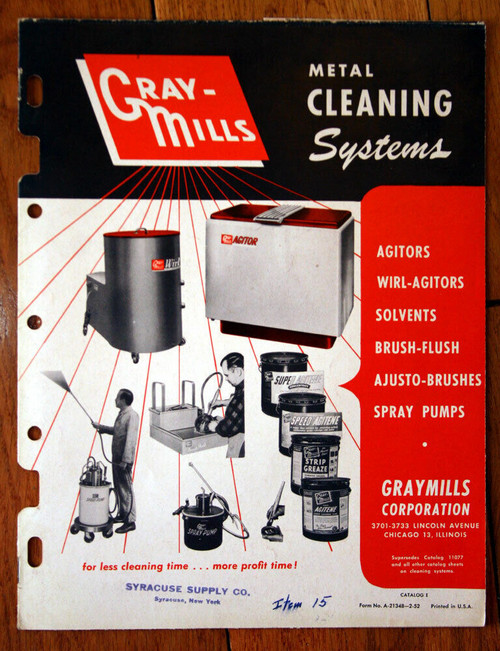 GRAY-MILLS Metal Cleaning Systems 1952 Catalog Agitors Solvents Pumps Brushes