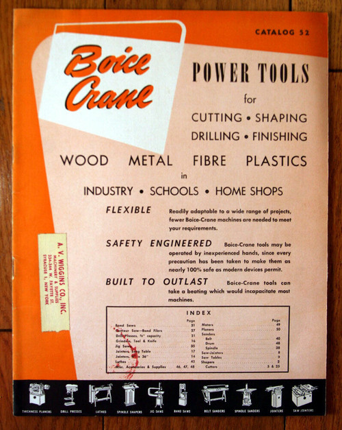 BOICE CRANE Power Tools Catalog 52 (1952) Cutters Drills Sanders Planers Lathes