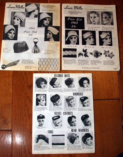 LOUIE MILLER Vintage Catalogs HATS 1962 & 1963 Price Lists + Supplement