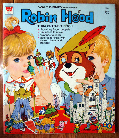 Walt Disney ROBIN HOOD Things-To-Do Book 1973 Finger Puppets Intact Unused