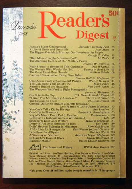 Reader's Digest Magazine December 1968 Vol. 93 No. 560 Vintage