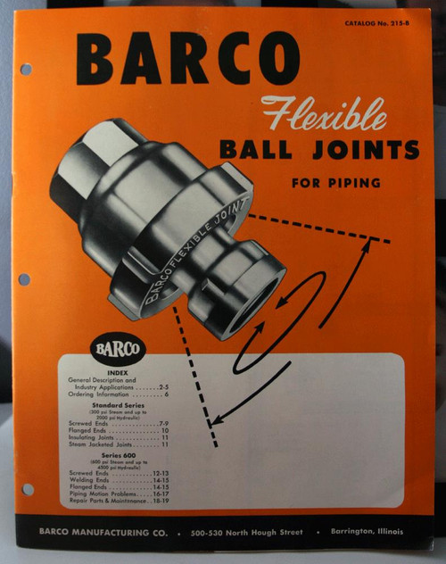 BARCO Flexible Ball Joints for Piping Catalog, Brochure 1955 Barco Manufacturing