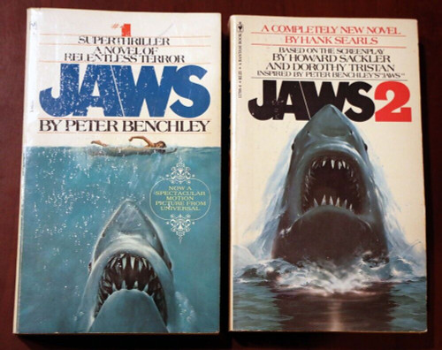 JAWS (1975) + JAWS 2 (1978) by Peter Benchley/Hank Searls PAPERBACK BOOK LOT