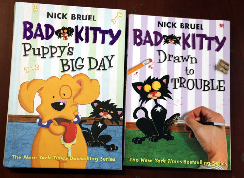BAD KITTY Puppy's Big Day + Drawn to Trouble by Nick Bruel BOOK LOT Children's