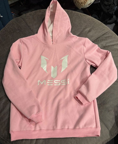 MESSI Girls Hoodie Sweatshirt Pink & White Size 170cm (10-11 years) Youth Large