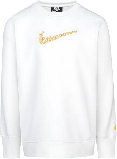 NIKE Girls Daisy Sweatshirt White/Gold Size Large Pullover Crew Neck Floral Logo