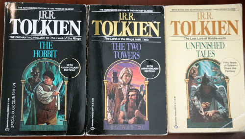 JRR Tolkien THE HOBBIT, TWO TOWERS, UNFINISHED TALES 50th Anniversary Paperbacks