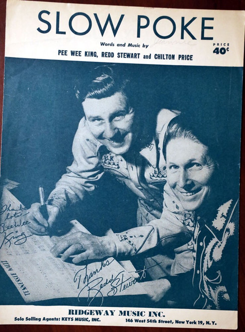 SLOW POKE Sheet Music PEE WEE KING, REDD STEWART, CHILTON PRICE c. 1951