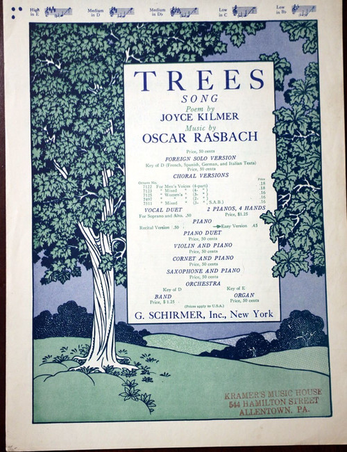TREES Song Sheet Music Joyce Kilmer/Oscar Rasbach c. 1949 G. Schirmer Inc.