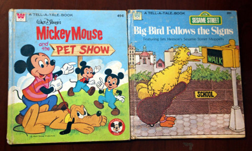 Disney's MICKEY MOUSE & PET SHOW + Big Bird Follows Signs TELL-A-TALE Book Lot