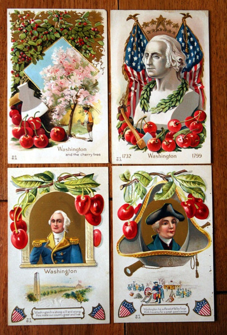 GEORGE WASHINGTON Cherry Tree Vintage Embossed Postcards Lot of 4