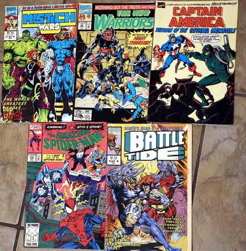 Lot of 5 MARVEL COMICS Captain America, Spiderman, Warriors, MYS-TECH 1989-1993