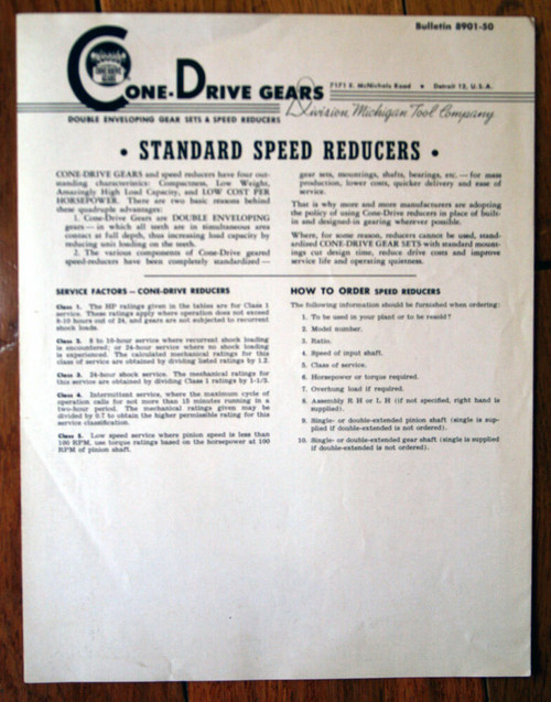 Cone-Drive Gears Bulletin 8901-50 Speed Reducers Michigan Tool Company Detroit