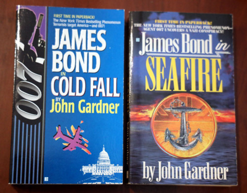 JAMES BOND in SEAFIRE + COLD FALL by John Gardner 1995/1997 Paperback Books