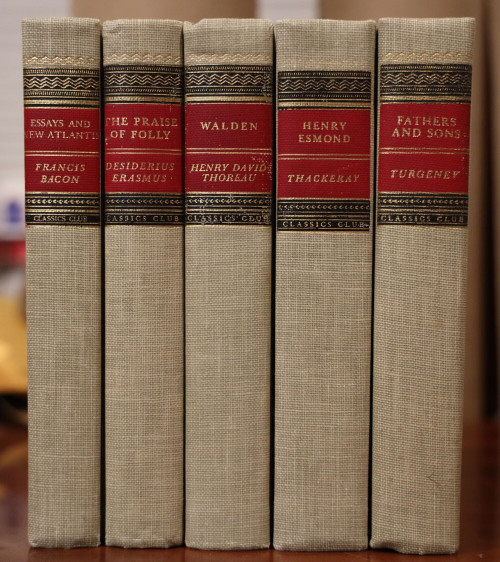 CLASSICS CLUB 5 Volume Vintage Book Set THACKERAY, TURGENEV, THOREAU, ERASMUS +