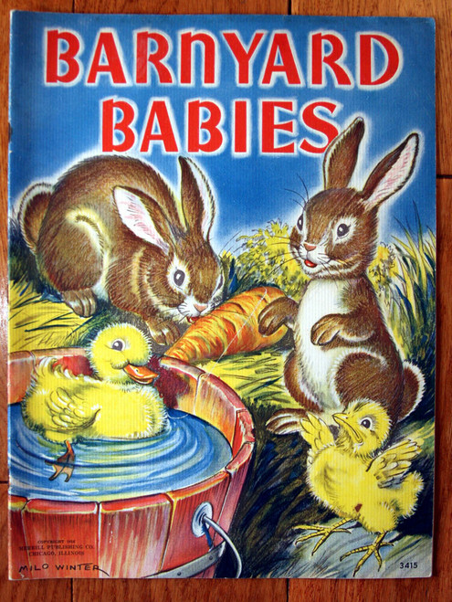 BARNYARD BABIES 1936 Merrill Publishing #3415 Linen Children's Book MILO WINTER