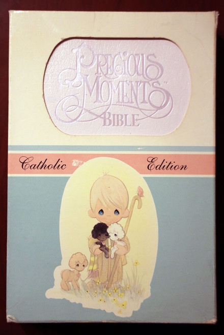 PRECIOUS MOMENTS BIBLE Keepsake Catholic Edition 1271V in BOX Violet Mist 1978