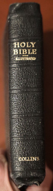 HOLY BIBLE Collins Vintage 1950 Leather Illustrated KJV 4" x 6" Gilt Pages