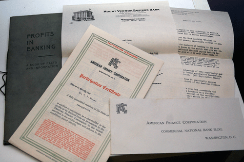 American Finance Corporation 1922-1923 Letters + Profits in Banking Fact Book