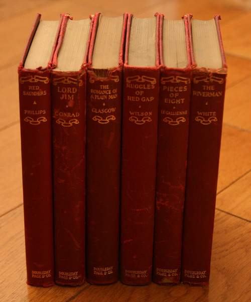 Doubleday Page & Co. Red Leather Antique Book Set of 6 Volumes 1920's Gilt