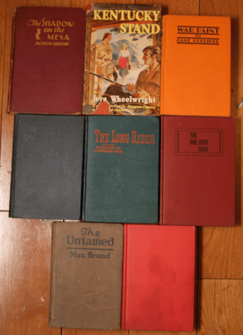Lot of 8 Vintage Novels, Westerns Max Brand, James Oliver Curwood, Dane Coolidge