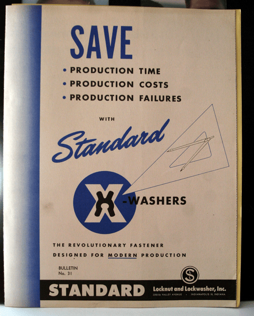 Standard X-Washer Locknut and Lockwasher Inc Bulletin No. 31 (1953) + Price List
